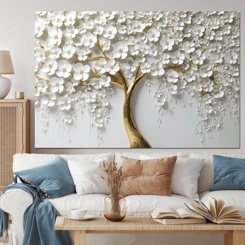 White Orchid Tree Garden Of Branches III - Tree Canvas Wall Art